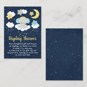 Olifant Geel en Marineblauwe Baby Shower Display Informatiekaartje
