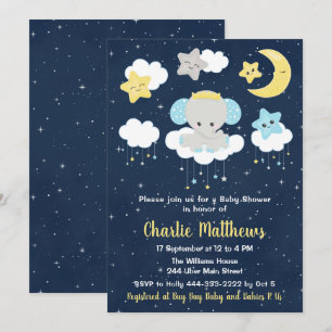 Olifant Geel en Marineblauwe Baby Shower Kaart
