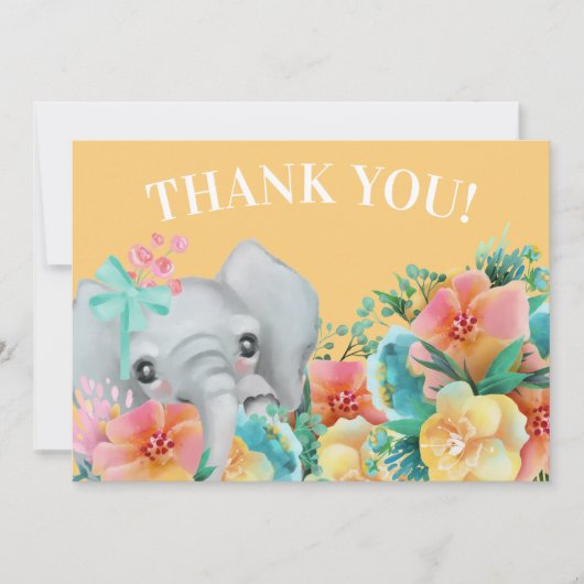 Olifant Geel Roze Teal Bloemstuk Bedankt (Voorkant)