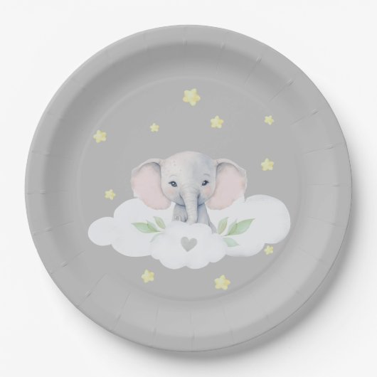 Olifant Gender Neutraal Baby shower Servies Papieren Bordje (Voorkant)