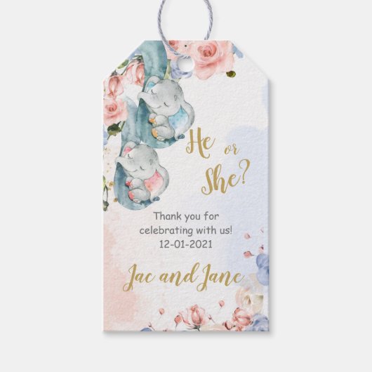 Olifant Gender Reveal Dank u Label Cadeaulabel (Voorkant)