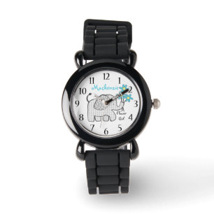 Olifant geruite bloemenmeisje horloge
