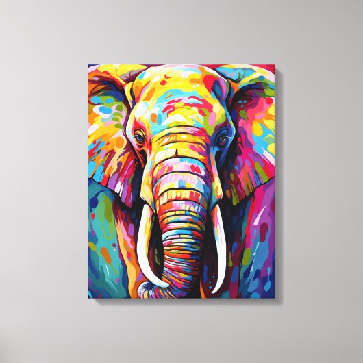 Olifant geschilderd in heldere kleuren canvas afdruk (Voorkant)