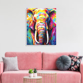 Olifant geschilderd in heldere kleuren canvas afdruk (Insitu (Woonkamer))