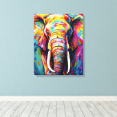 Olifant geschilderd in heldere kleuren canvas afdruk (Insitu (Houten vloer))