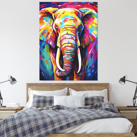 Olifant geschilderd in heldere kleuren canvas afdruk (Insitu (Slaapkamer))