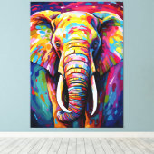 Olifant geschilderd in heldere kleuren canvas afdruk (Insitu (Houten vloer))