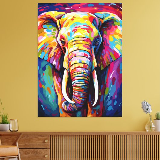 Olifant geschilderd in heldere kleuren canvas afdruk (Insitu (Woonkamer))