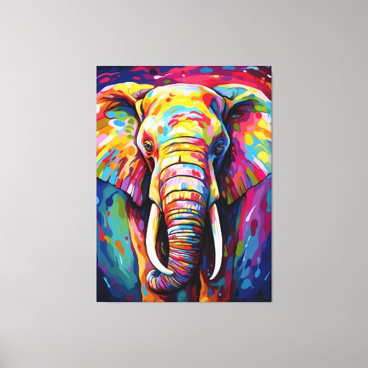 Olifant geschilderd in heldere kleuren canvas afdruk (Voorkant)