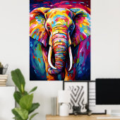 Olifant geschilderd in heldere kleuren poster (Thuiskantoor)