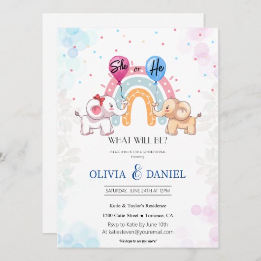 Olifant geslacht Geslacht Reveal Uitnodiging" Kaart (Voorkant / Achterkant)