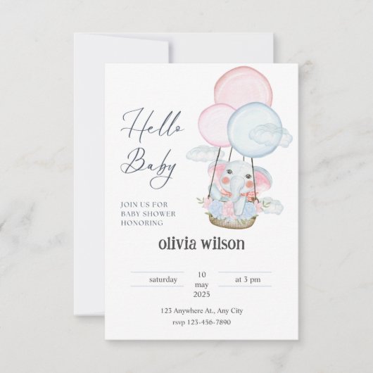 olifant giraffe baby ontwerp uitnodiging (Voorkant)