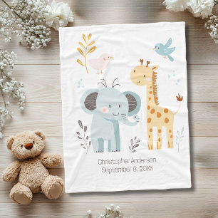 Olifant Giraffe Vogel Persoonlijke Geboorte Statis Fleece Deken