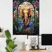 Olifant Glas in lood raamontwerp Poster (Thuiskantoor)