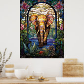 Olifant Glas in lood raamontwerp Poster (Keuken)