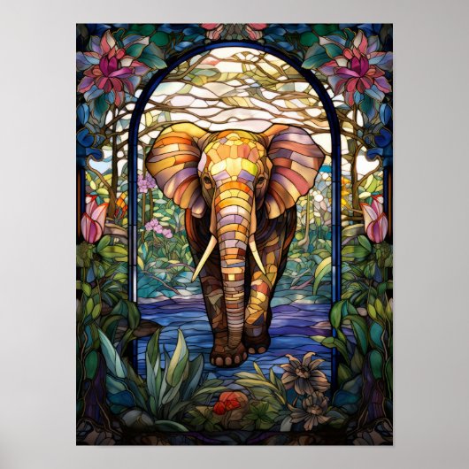 Olifant Glas-in-lood Raamontwerp Poster (Voorkant)