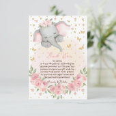 Olifant Glitter Botanische Blush Roze Bedankkaart (Staand voorkant)