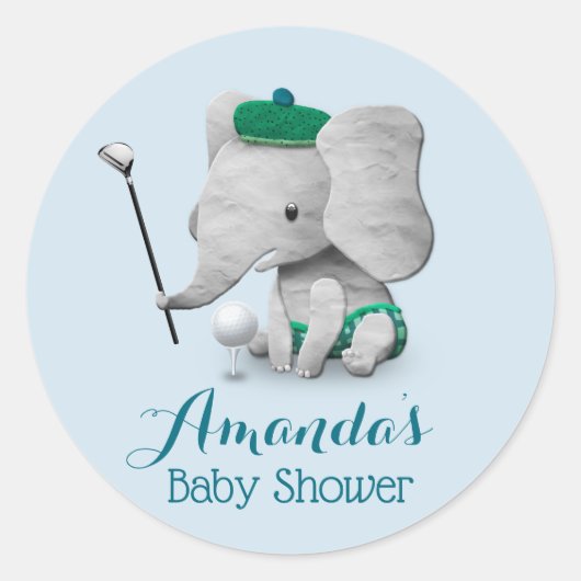Olifant Golf Boy Schattige Baby shower Ronde Sticker (Voorkant)