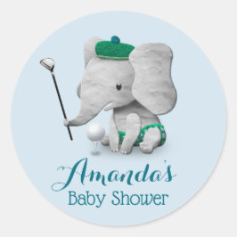 Olifant Golf Boy Schattige Baby shower Ronde Sticker
