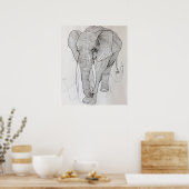 Olifant golvende minimalistische lijnkunst poster (Keuken)