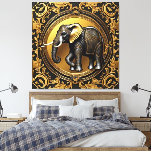 Olifant gouden sierlijke lijst canvas afdruk (Insitu (Slaapkamer))