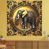 Olifant gouden sierlijke lijst canvas afdruk (Insitu (Woonkamer))