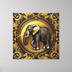 Olifant gouden sierlijke lijst canvas afdruk