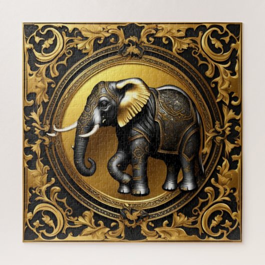 Olifant gouden sierlijke lijst legpuzzel (Verticaal)