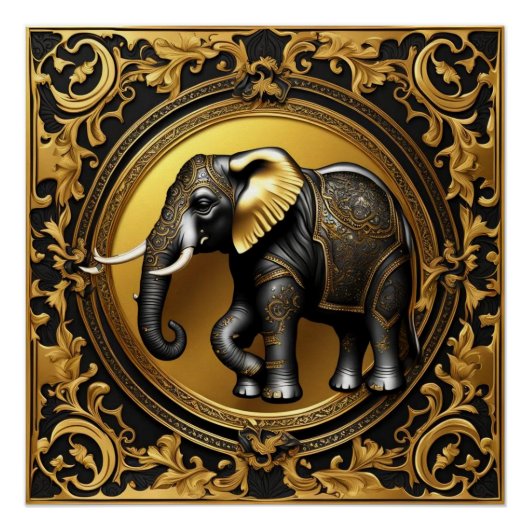 Olifant gouden sierlijke lijst perfect poster (Voorkant)