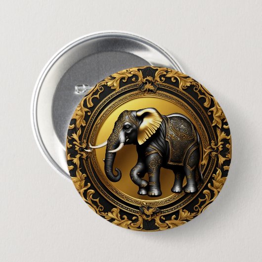 Olifant gouden sierlijke lijst ronde button 7,6 cm (Voorkant /achterkant)