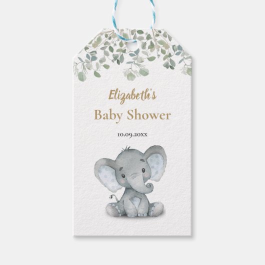 Olifant groen Baby shower dank u Cadeaulabel (Voorkant)