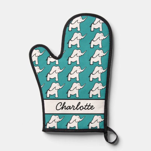 Olifant groen en wit gepersonaliseerde cartoon ovenwant (Voorkant)