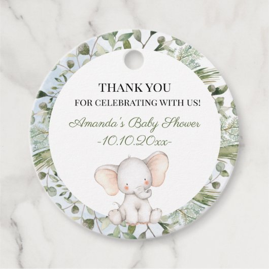 Olifant groen jongen cirkel jongen Baby shower Bedankjes Labels (Voorkant)