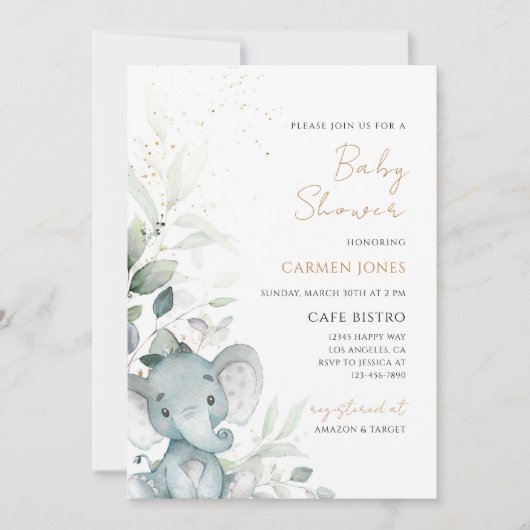 Olifant Groene Baby Shower Kaart (Voorkant)
