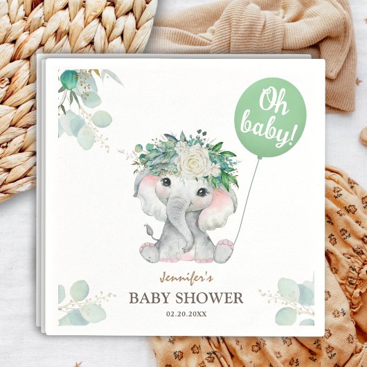 Olifant Groene Ballon Oh Boy Baby shower Servet