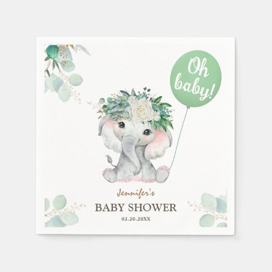 Olifant Groene Ballon Oh Boy Baby shower Servet (Voorkant)