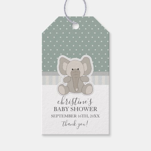 Olifant Groene Stippen Baby Shower Bedankt Cadeaulabel (Voorkant)