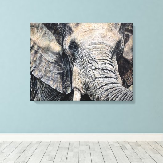 Olifant Hand-getrokken Potlood Crayon Art Canvas P (Insitu (Houten vloer))