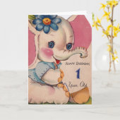  olifant Happy Birthday 1 jaar oud in 1950 Kaart (Gele Bloem)