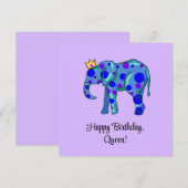 Olifant Happy Birthday Queen Flat Kaart (Voorkant / Achterkant)