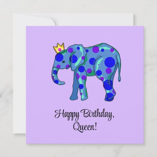 Olifant Happy Birthday Queen Flat Kaart (Voorkant)
