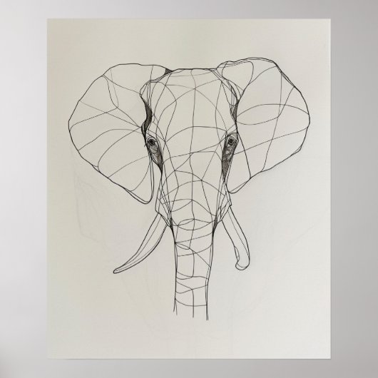 Olifant Head minimalistische lijnkunst Poster (Voorkant)