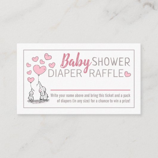Olifant Hearts Baby shower Luier Raffle Informatiekaartje (Voorkant)