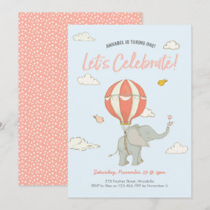 Olifant Heet Lucht Ballon Verjaardagsuitnodiging Kaart
