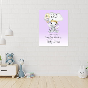 Olifant Heet Luchtballon Baby Meisje Paars Welkom Poster