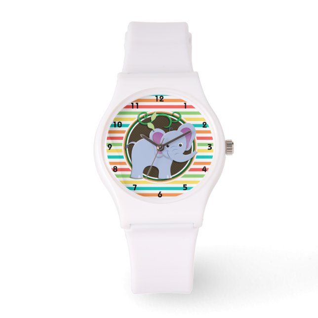 Olifant; heldere regenboogstrepen horloge (Voorkant)