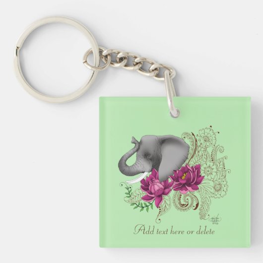 Olifant Henna Bloemen Sleutelhanger (Voorkant)