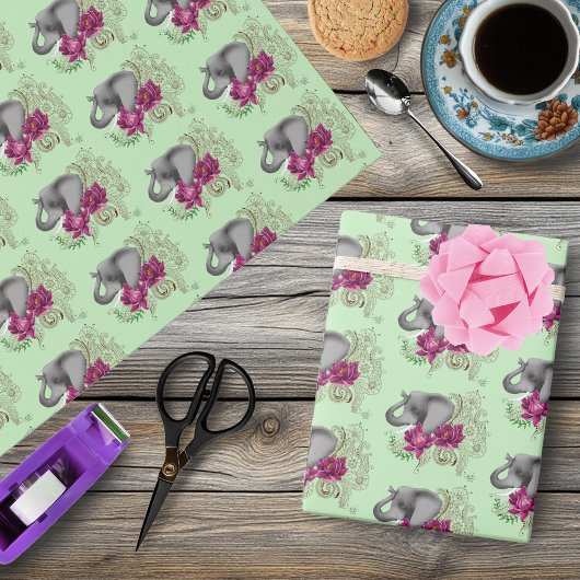 Olifant Henna Lotus Bloem Cadeaupapier