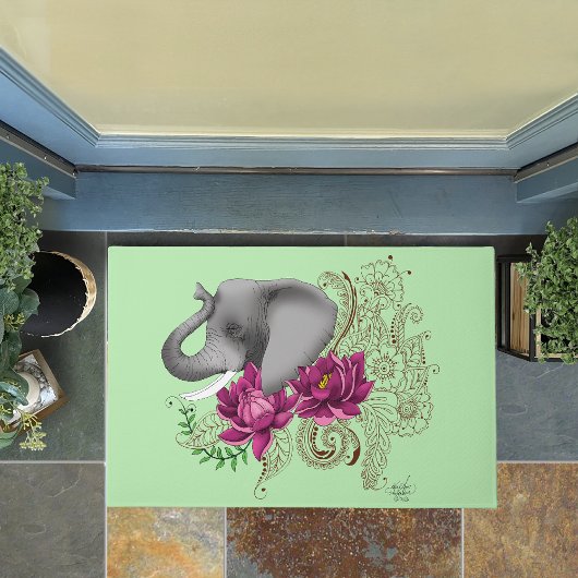 Olifant Henna Lotus Bloemen Deurmat