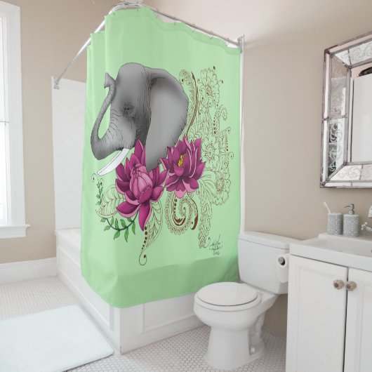 Olifant Henna Lotus Bloemen Douchegordijn (In situ)